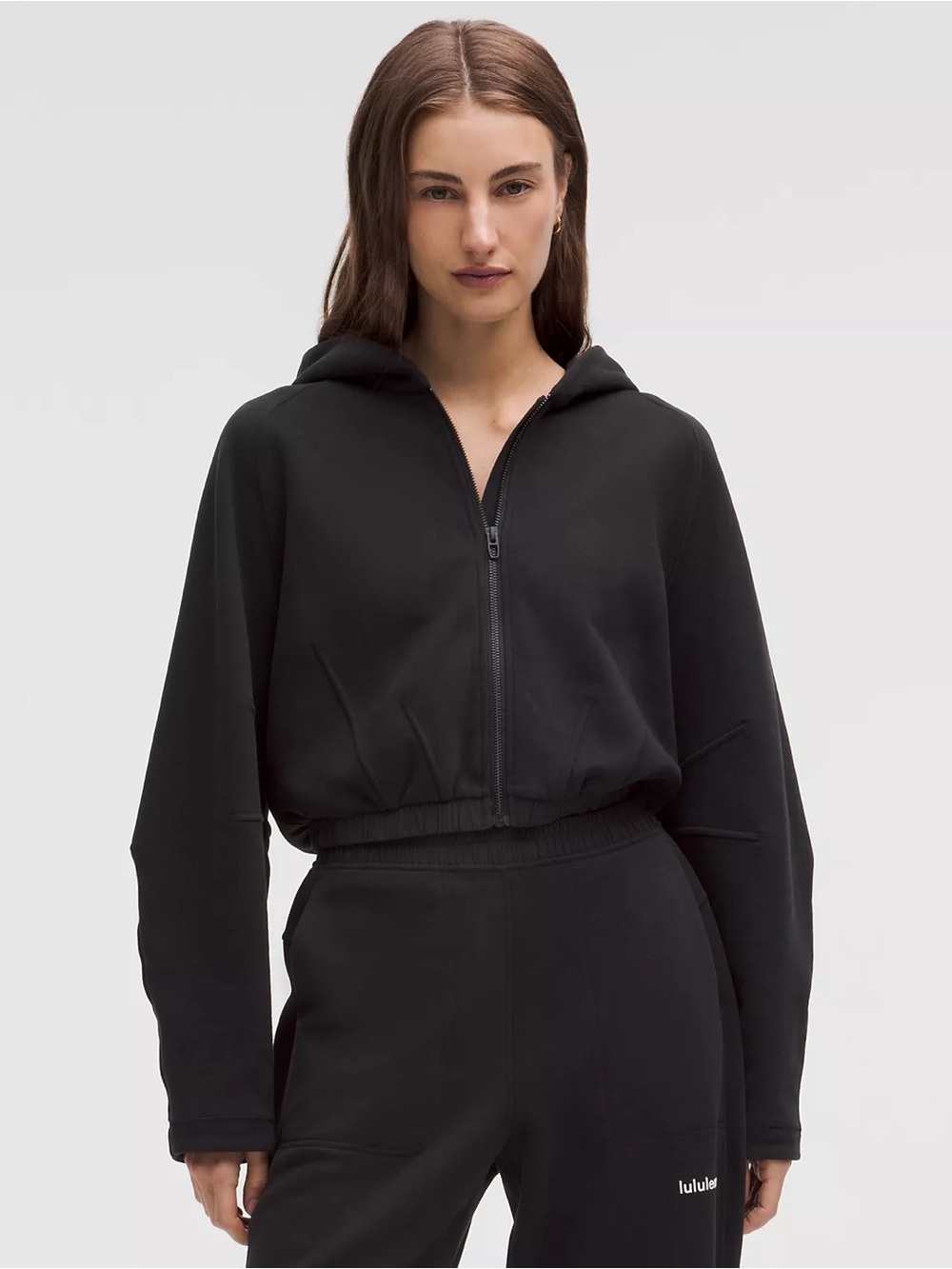 Lululemon Athletica Loungeful Relaxed-Fit Full-Zip Cropped Hoodie in Black | XS